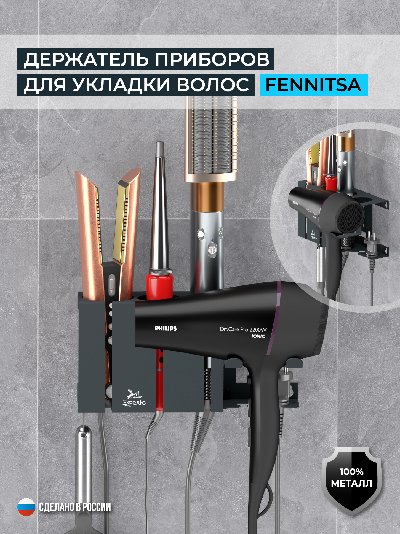 Держатель приборов для укладки волос FENNITSA, тёмно-серый